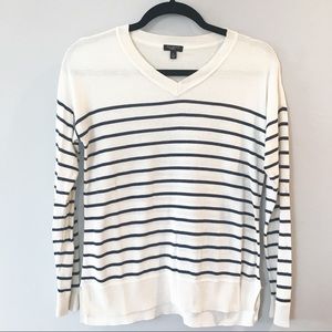 Talbots Petite White and Blue Striped Sweater-SP